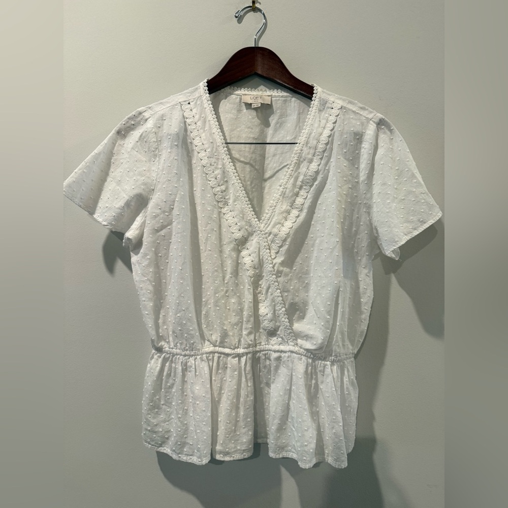 LOFT White Textured Wrap Blouse Size M